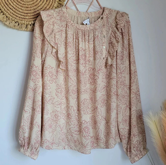 Anthropologie, New Current Air Cream Pink Floral Ruffle Blouse Top Size Large - Picture 10 of 15